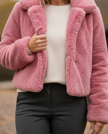 Plüschjacke Pink: Kurze Damenjacke aus Kunstfell - Ansicht 4