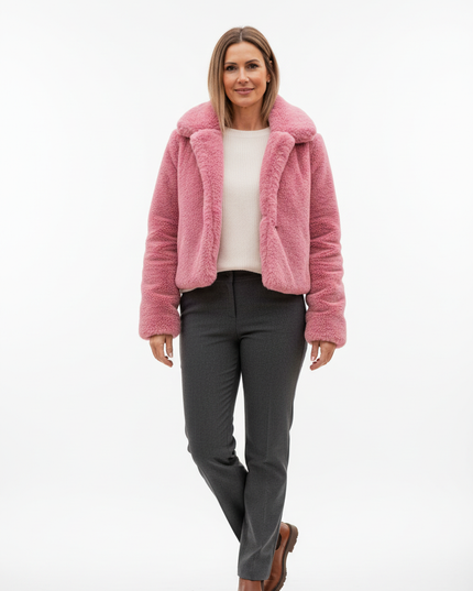 Plüschjacke Pink: Kurze Damenjacke aus Kunstfell - Ansicht 5