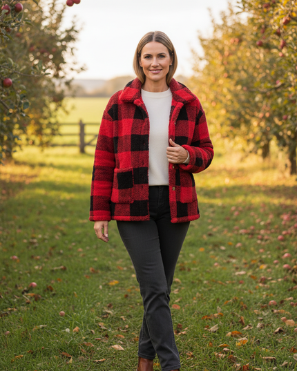 Rot karierte Jacke Damen mit Knopfleiste - Ansicht 1