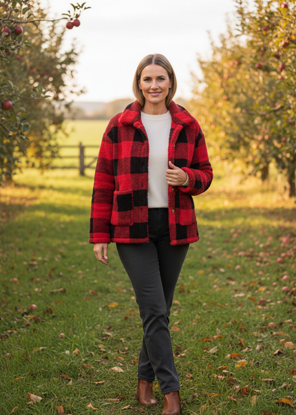 Rot karierte Jacke Damen mit Knopfleiste - Ansicht 1