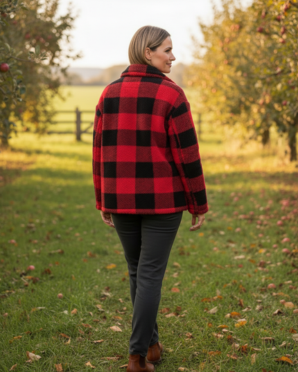 Rot karierte Jacke Damen mit Knopfleiste - Ansicht 2
