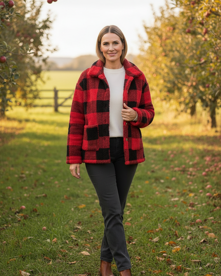 Rot karierte Jacke Damen mit Knopfleiste - Ansicht 3