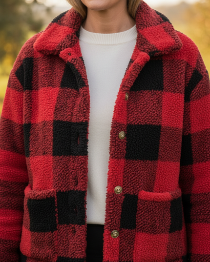 Rot karierte Jacke Damen mit Knopfleiste - Ansicht 4
