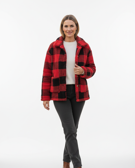 Rot karierte Jacke Damen mit Knopfleiste - Ansicht 5