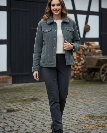 Teddy cordjacke Damen grau mit Teddykragen - Ansicht 1