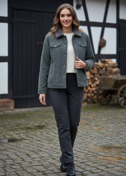 Teddy cordjacke Damen grau mit Teddykragen - Ansicht 1