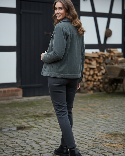 Teddy cordjacke Damen grau mit Teddykragen - Ansicht 2
