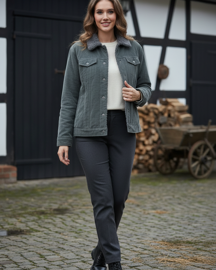 Teddy cordjacke Damen grau mit Teddykragen - Ansicht 3