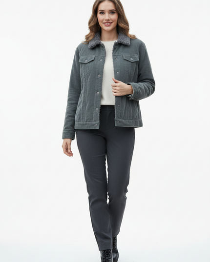 Teddy cordjacke Damen grau mit Teddykragen - Ansicht 5