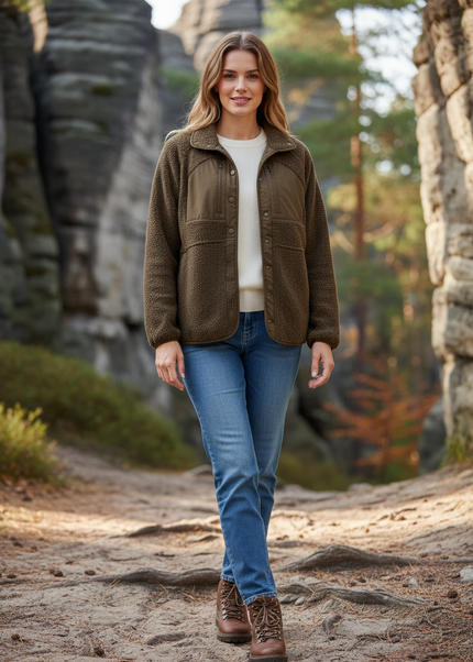 Teddy Fleece Jacke Braun: warme Sherpa-Jacke für Damen - Ansicht 1
