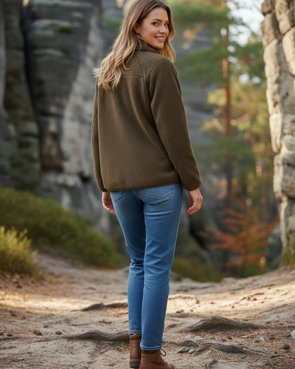 Teddy Fleece Jacke Braun: warme Sherpa-Jacke für Damen - Ansicht 2