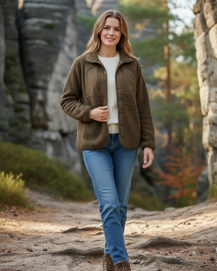 Teddy Fleece Jacke Braun: warme Sherpa-Jacke für Damen - Ansicht 3
