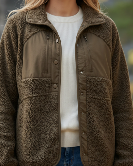 Teddy Fleece Jacke Braun: warme Sherpa-Jacke für Damen - Ansicht 4