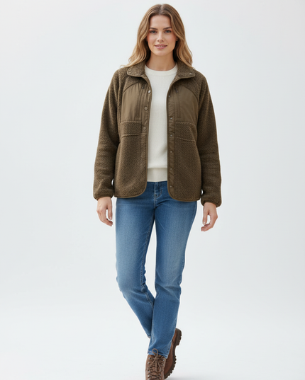 Teddy Fleece Jacke Braun: warme Sherpa-Jacke für Damen - Ansicht 5