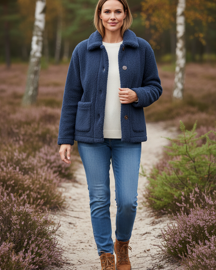 Teddy Fleece Jacke Damen Blau | Sherpa Kurz - Ansicht 1