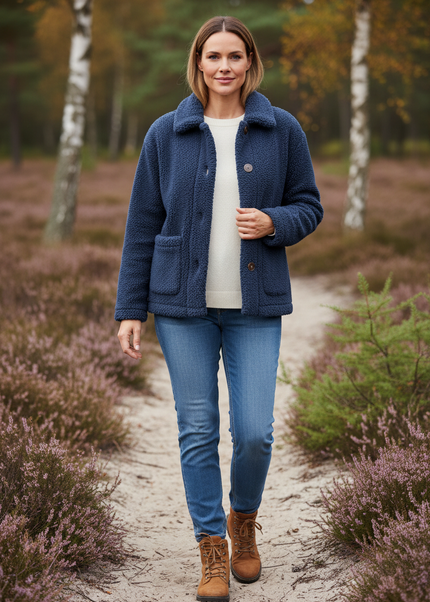 Teddy Fleece Jacke Damen Blau | Sherpa Kurz - Ansicht 1