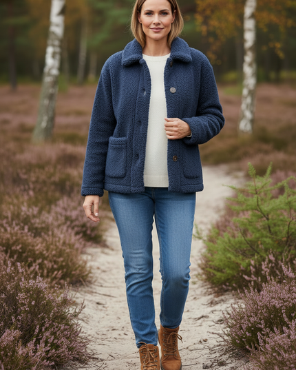 Teddy Fleece Jacke Damen Blau | Sherpa Kurz - Ansicht 3