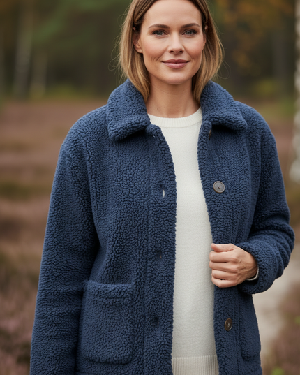 Teddy Fleece Jacke Damen Blau | Sherpa Kurz - Ansicht 4