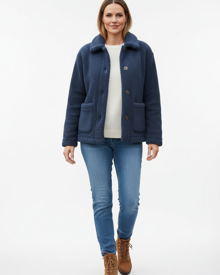 Teddy Fleece Jacke Damen Blau | Sherpa Kurz - Ansicht 5