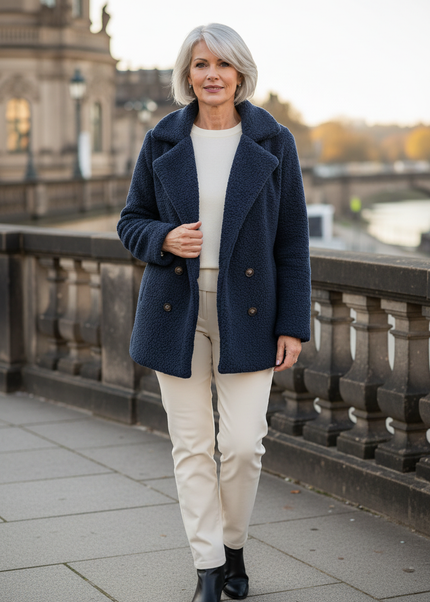 Teddy Jacke Blau - dunkelblaue Teddyjacke mit Reverskragen - Ansicht 1