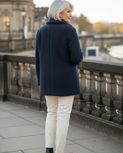 Teddy Jacke Blau - dunkelblaue Teddyjacke mit Reverskragen - Ansicht 2