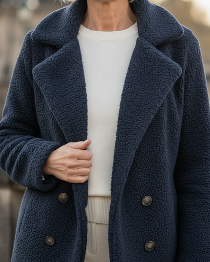 Teddy Jacke Blau - dunkelblaue Teddyjacke mit Reverskragen - Ansicht 4