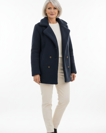 Teddy Jacke Blau - dunkelblaue Teddyjacke mit Reverskragen - Ansicht 5