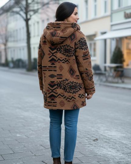 Teddy Jacke Damen Muster: braun, mit Kapuze - Ansicht 2