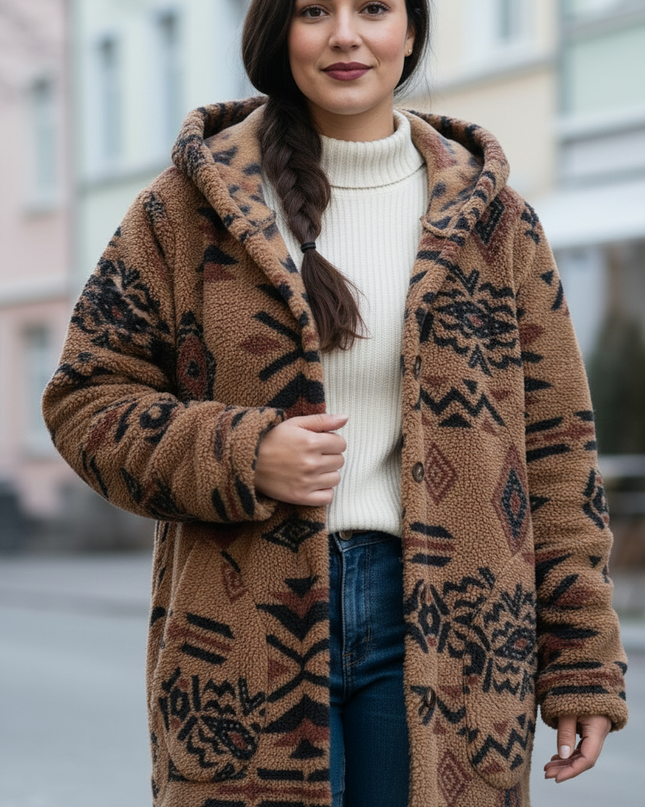 Teddy Jacke Damen Muster: braun, mit Kapuze - Ansicht 4
