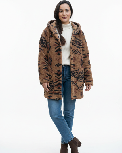 Teddy Jacke Damen Muster: braun, mit Kapuze - Ansicht 5