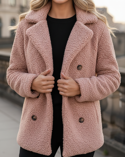 Teddy Jacke Damen Rosa | Teddyjacke mit Reverskragen - Ansicht 4