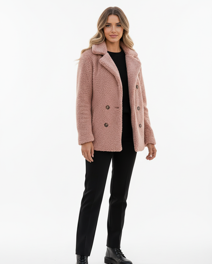 Teddy Jacke Damen Rosa | Teddyjacke mit Reverskragen - Ansicht 5