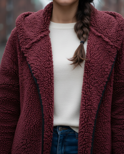 Teddy Jacke Damen Weinrot mit Umlegekragen - Ansicht 4