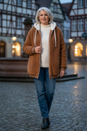 Teddy Jacke Hellbraun mit Kapuze und Reißverschluss - Ansicht 1