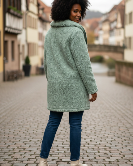 Teddy Jacke Mintgrün mit Umlegekragen für Damen - Ansicht 2