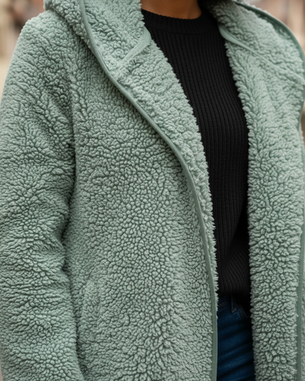 Teddy Jacke Mintgrün mit Umlegekragen für Damen - Ansicht 4