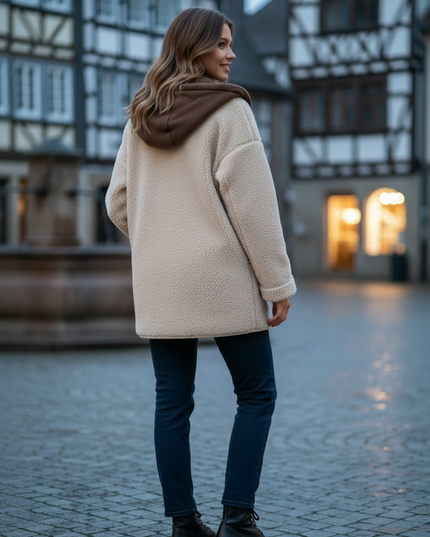 Teddy Jacke mit Knöpfen in Beige für Damen - Ansicht 2