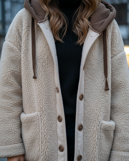 Teddy Jacke mit Knöpfen in Beige für Damen - Ansicht 4