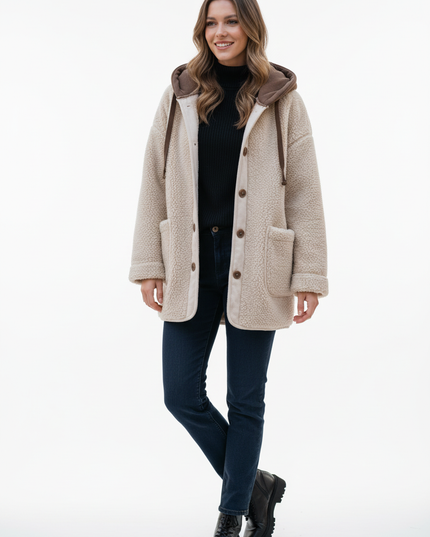 Teddy Jacke mit Knöpfen in Beige für Damen - Ansicht 5