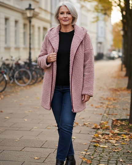 Teddy Jacke Pink Damen mit Umlegekragen - Ansicht 1