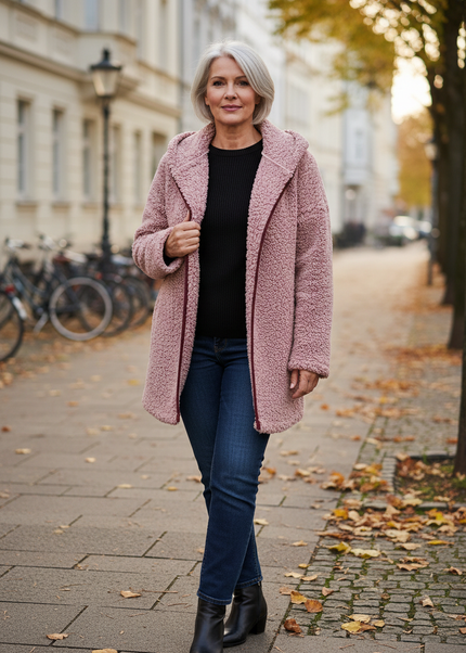 Teddy Jacke Pink Damen mit Umlegekragen - Ansicht 1