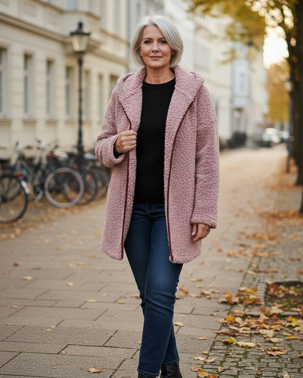 Teddy Jacke Pink Damen mit Umlegekragen - Ansicht 3