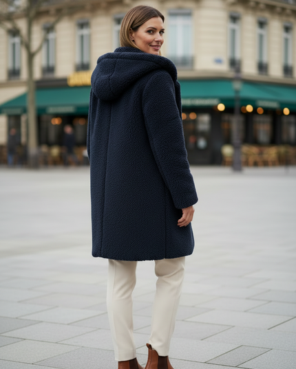 Teddy Mantel Blau Damen | Teddymantel mit Kapuze - Ansicht 2
