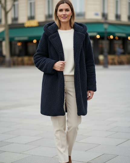 Teddy Mantel Blau Damen | Teddymantel mit Kapuze - Ansicht 3