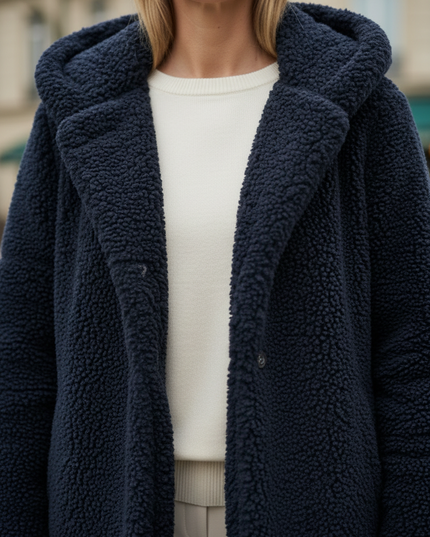 Teddy Mantel Blau Damen | Teddymantel mit Kapuze - Ansicht 4