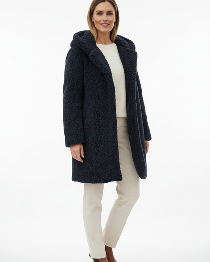 Teddy Mantel Blau Damen | Teddymantel mit Kapuze - Ansicht 5