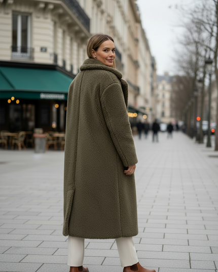 Teddy Mantel lang Damen olivgrün - Oversized Winter - Ansicht 2