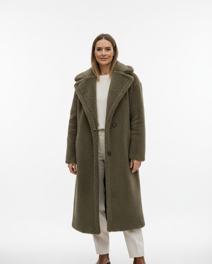 Teddy Mantel lang Damen olivgrün - Oversized Winter - Ansicht 5
