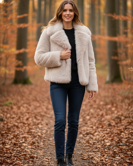 Teddy Plüsch Jacke Damen: Cremeweiße Kunstfelljacke - Ansicht 1