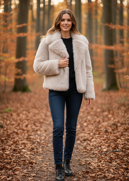 Teddy Plüsch Jacke Damen: Cremeweiße Kunstfelljacke - Ansicht 1
